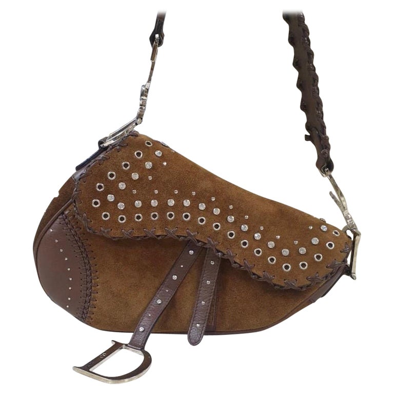 Christian Dior Suede Studded Saddle Bag For Sale at 1stDibs