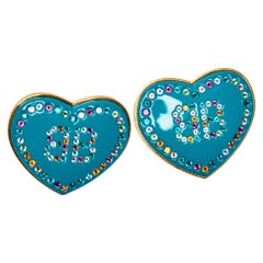 Balenciaga Plexiglass and Strass Turquoise Heart Crush Earrings