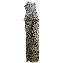 2000 Giorgio Armani Leopard Print Silk Organza Camisole & Wide Leg Pant Ensemble