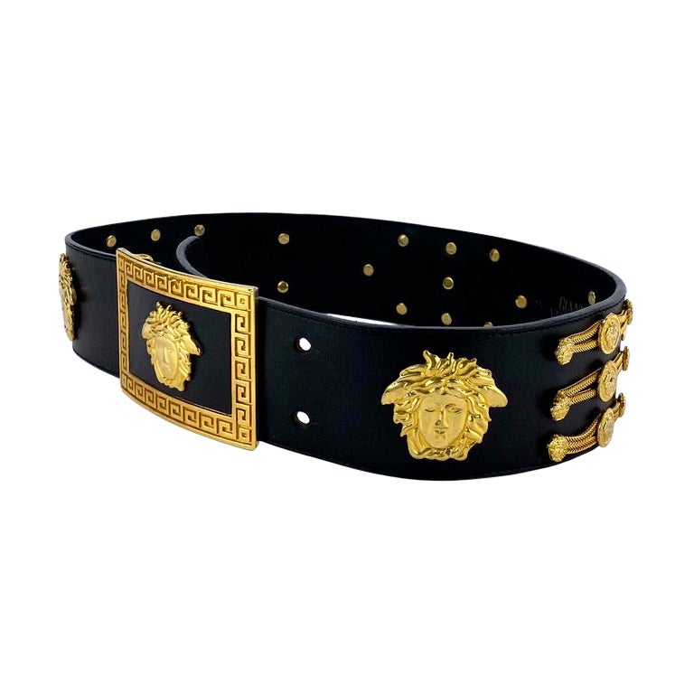 Versace Black Leather Belt with Silver Medusa Head at 1stDibs