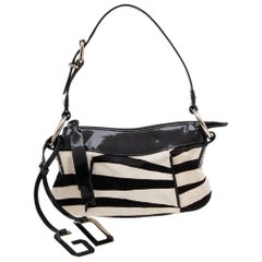 Dolce & Gabbana Black/White Zebra Print Calfhair and Patent Leather Baguette