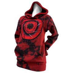 Torso Creations Red & Black Tie-Dye Cotton Hoodie w/ Spiral Hand-Knit Inset 