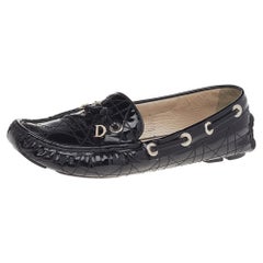 Christian Dior Schwarz Cannage Lackleder Schleife Slip auf Loafers Größe 36