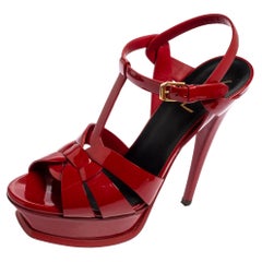 Saint Laurent Red Patent Leather Tribute Platform Sandals Size 38