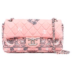 Chanel 2008 Pink Peach Bandana Flower Paisley Print Classic Flap Shoulder Bag