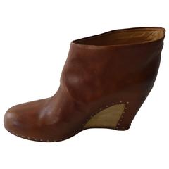 Maison Martin Margiela Tan Leather Ankle Boots with Wood and Studs 39