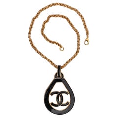 Vintage Chanel Black Laquer Pendant Circa 1993