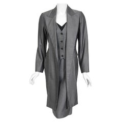 Vintage 1997 Alexander McQueen Gray Sharkskin Wool Hourglass Dress & Suit Jacket
