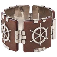 Vintage Nautical Bakelite and Chrome Cuff Bracelet 