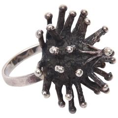Hand wrought Sterling Silver Sputnik Brutalist Style Ring 1