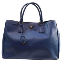 Vintage Prada Blue Saffiano Leather Lux Zip Tote bag 862530  