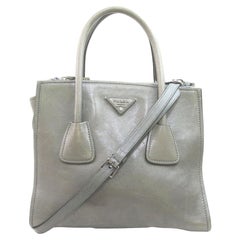 Prada  Grey Leather 2way Tote Bag with Strap  862689