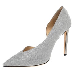 Jimmy Choo Silver Glitter Dorsay Pointed Toe Pumps Size 40