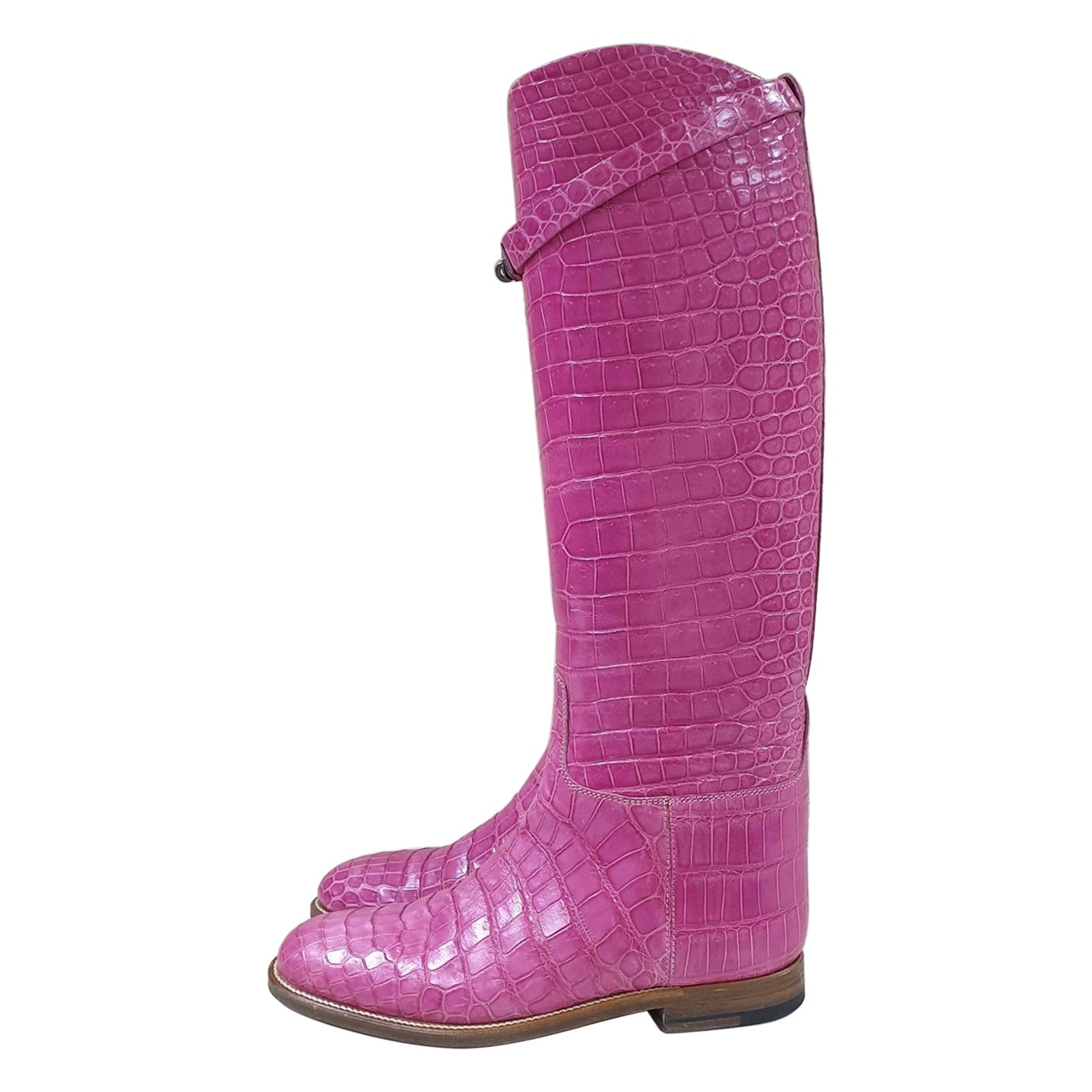 Hermès Pink Alligator Jumping Boots