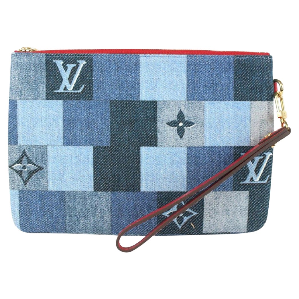 Louis Vuitton Blue Denim City Pouch Wristlet Bag 1012lv46