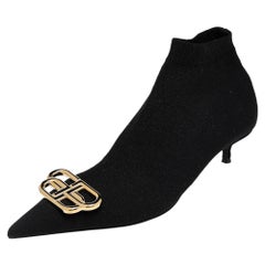 Balenciaga Schwarz Strickstoff BB Messer Kitten Heel Booties Größe 38