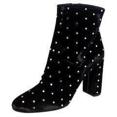 Saint Laurent Black Velvet Crystal Dot Ankle Boots Size 37