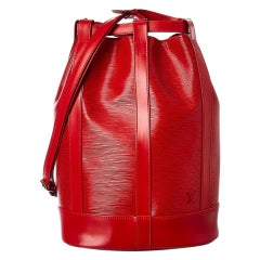 Used Louis Vuitton Red Epi Leather Randonnee GM Drawstring Sling Hobo Bag 921lv74