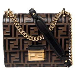 Fendi Black-Brown Zucca Leather Small Kan U Shoulder Bag