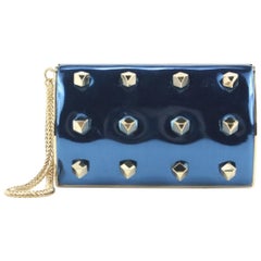 Jimmy Choo Blue Metallic Gold Stud Carment Minaudiere73jc426