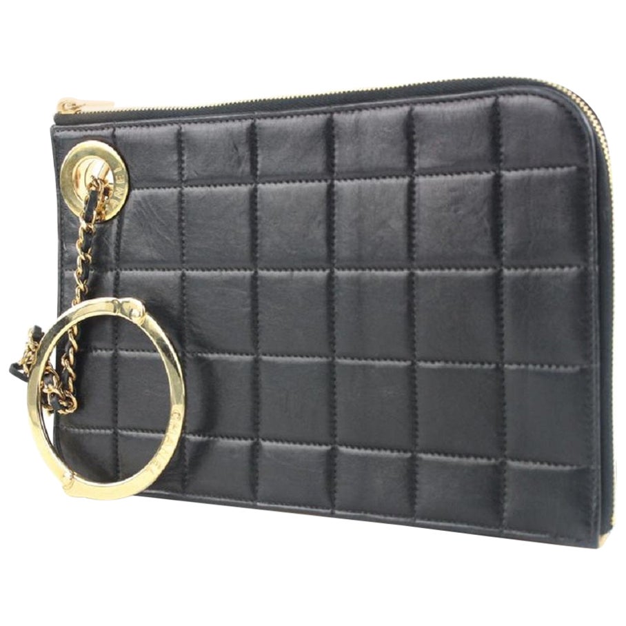 Chanel Black Lambskin Gold Handcuff Clutch Wristlet Pouch Bag 522cks38  For Sale