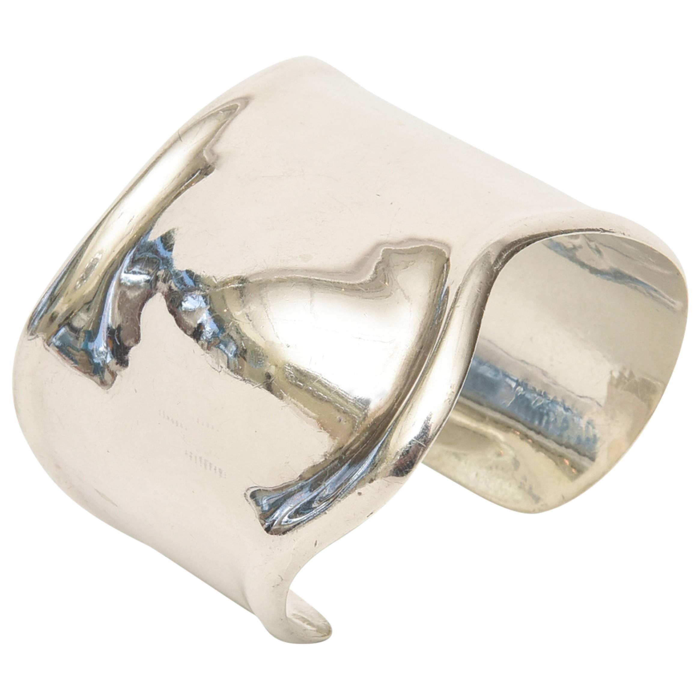 Los Ballesteros Hallmarked Sterling Silver Sensual Sculptural Bone Cuff Bracelet