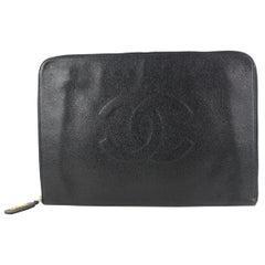 Vintage Chanel Timeless Extra Large Black Caviar CC Logo Clutch Document O-Case  1c61