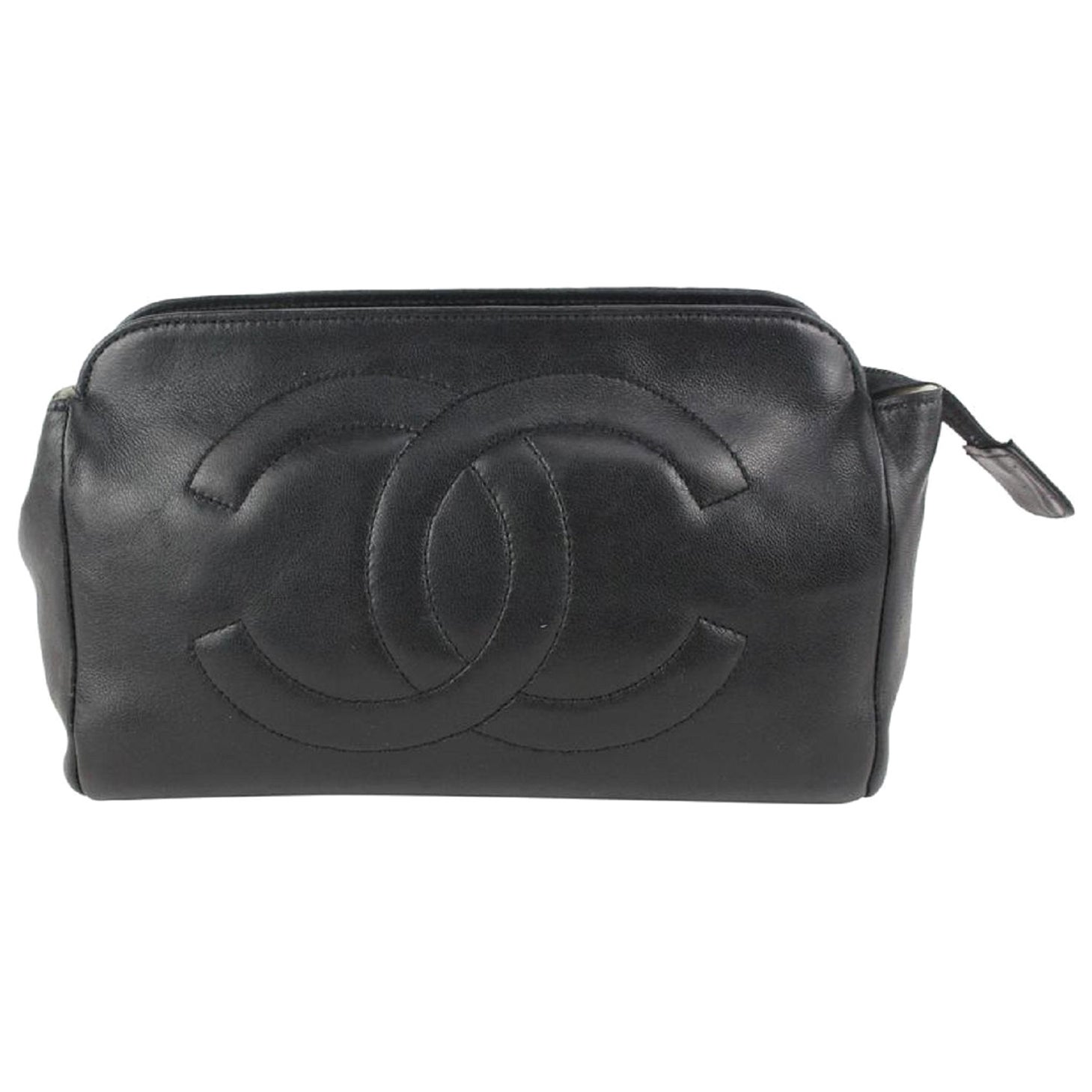Chanel Black Lambskin Timeless CC Logo Cosmetic Pouch Make Up Toiletry 108c17