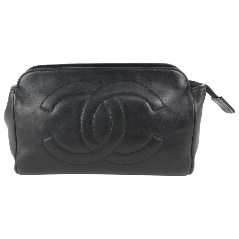 Chanel Black Lambskin Timeless CC Logo Cosmetic Pouch Make Up Toiletry  108c17 For Sale at 1stDibs