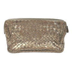 Bottega Veneta Gold Intercciato Leather Cosmetic Pouch 62380