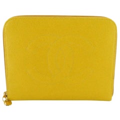 Vintage Chanel Large Yellow Caviar O-Case Zip Pouch Case Pochette 861568 