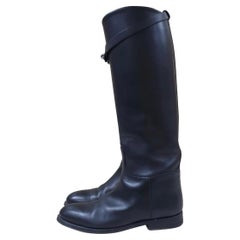 Used Hermes Black Box Calfskin Leather Palladium Plated Jumping Boots 