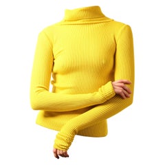 Jacquemus 16 yellow ribbed cut out oversized polo turtle roll neck wool sweater