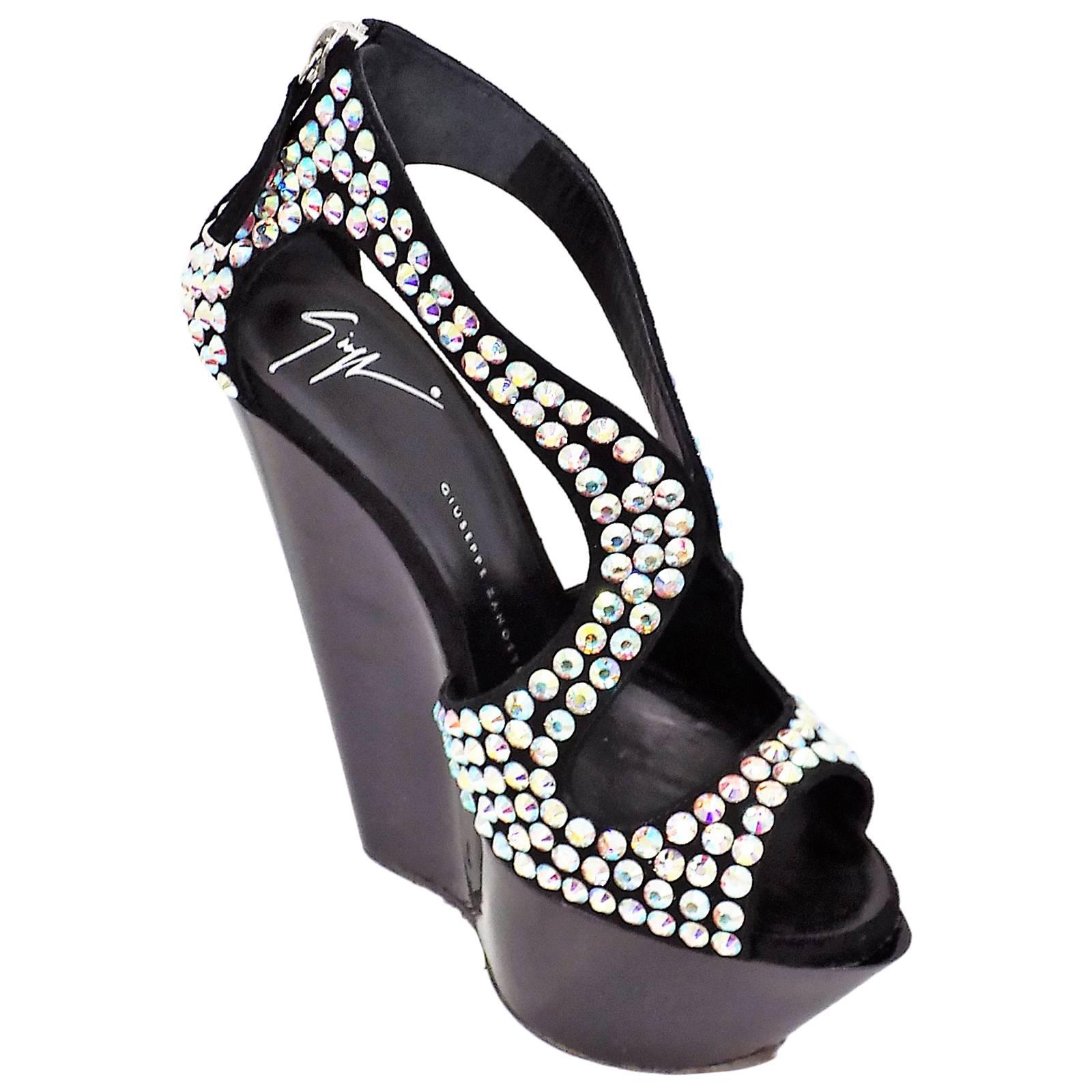 Giuseppe Zanotti Limited Edition  Lucite platform wedges w/h large crystals Shoe For Sale