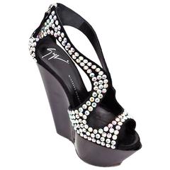 Giuseppe Zanotti Limited Edition  Lucite platform wedges w/h large crystals Shoe