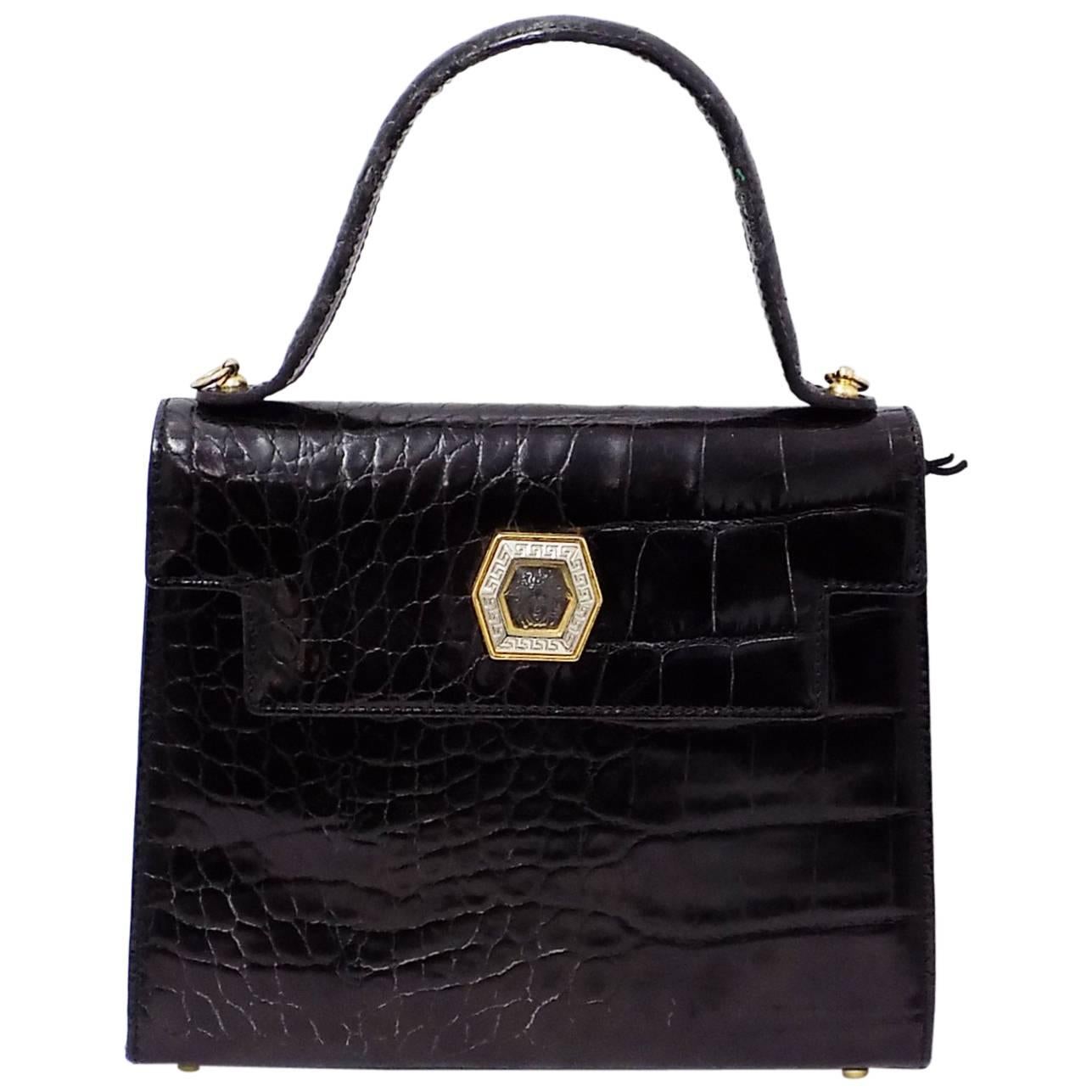 Gianni Versace  Vintage Crock  leather Kelly  Bag  w medusa medalion