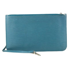 Louis Vuitton Blue Cyan Epi Leather Neverfull Pochette MM/GM Wristlet Bag 41lvs