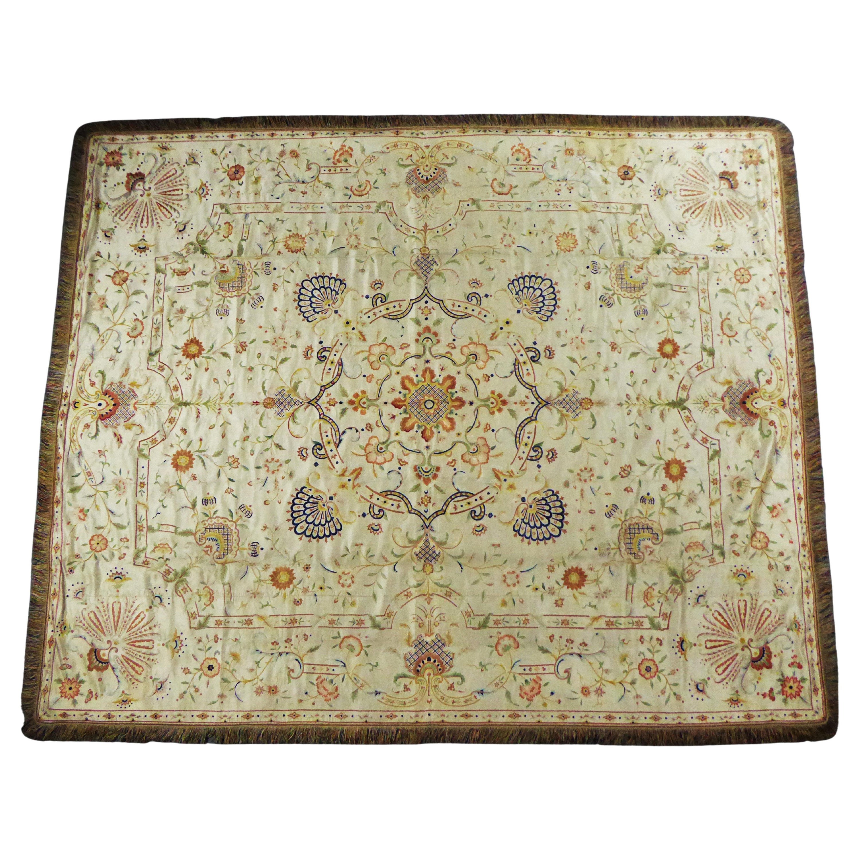 A Chinese / Canton Satin Embroidered Bedspread For Export To Europe