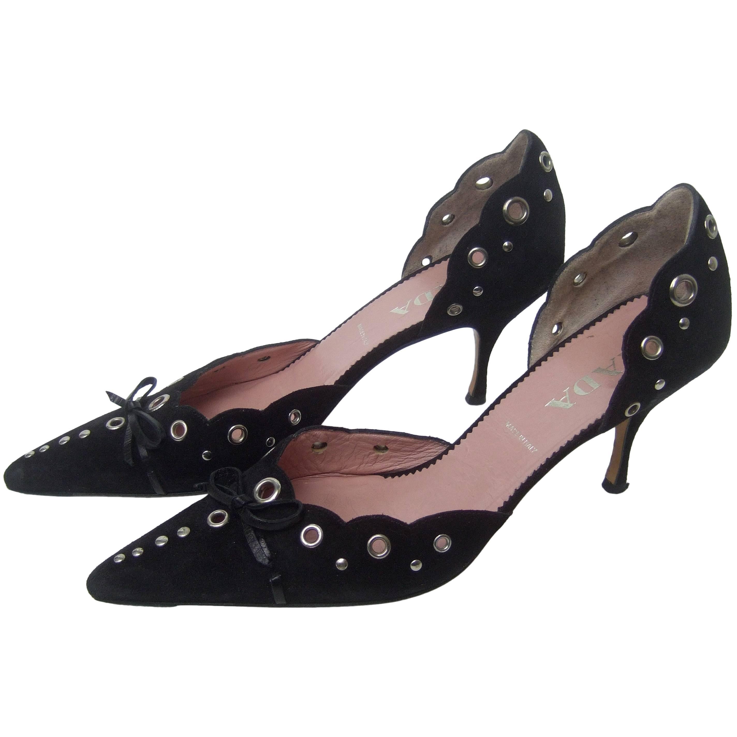 Prada Black Suede Grommet Pumps Size 38