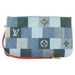 Louis Vuitton Denim Patchwork Neverfull Pochette Wristlet Bag 434lvs61
