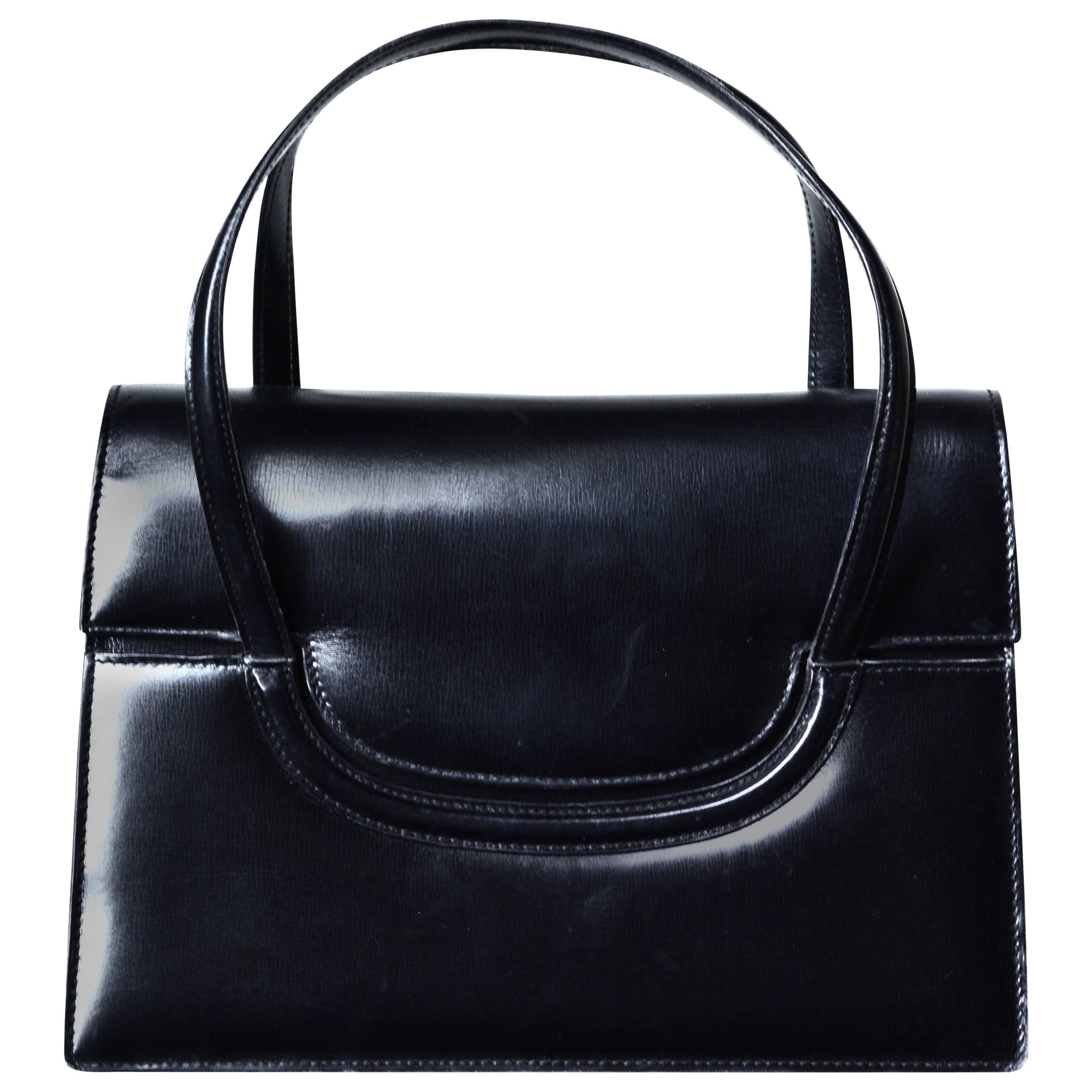 1960s Gucci Black Leather Bag For Sale