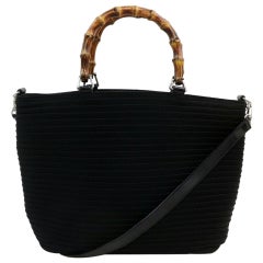 Gucci Tote trapuntata in bambù a 2 vie 871721 Tela nera Satchel