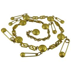 Gianni Versace Iconic Gold Toned Medusa and Safety Pin Belt/Necklace