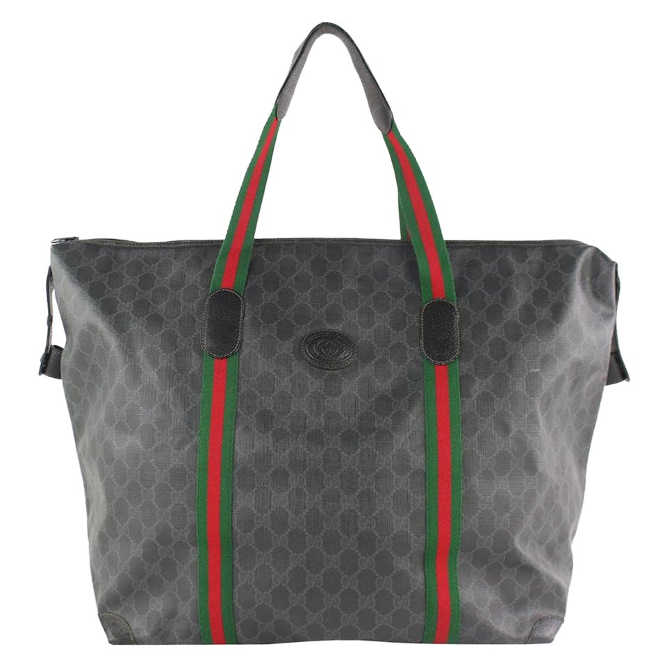 Gucci Sherry Monogram Web Travel 228808 Black Coated Canvas Tote For Sale