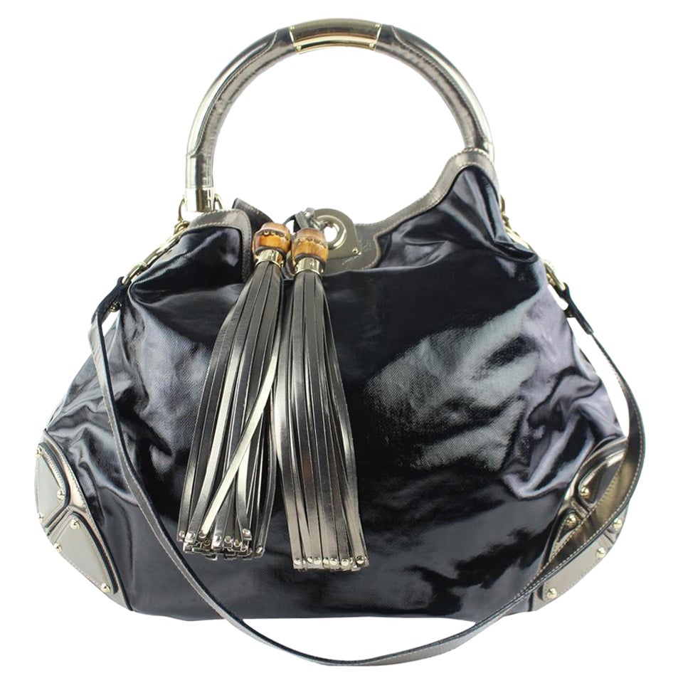 Gucci Indy Hobo Babouska 2way 9gz0918 Black Patent Leather Messenger Bag For Sale