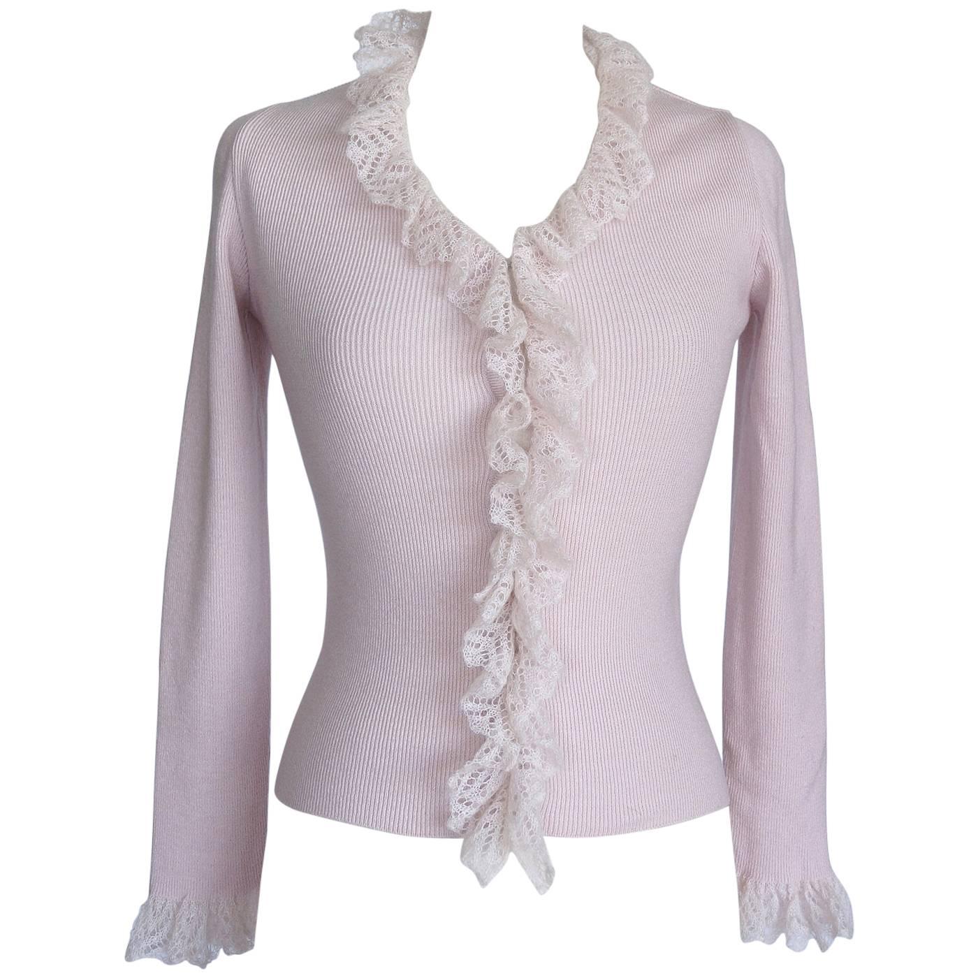 MOSCHINO Vintage Cardigan / Top Soft Pink Charming Delicate Ruffle 42 fits 4-6 