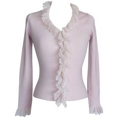 MOSCHINO Vintage Cardigan / Top Soft Pink Charming Delicate Ruffle 42 fits 4-6 9