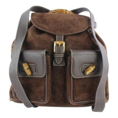 Vintage Gucci Bamboo Twin Pocket 13gz1217 Brown Suede Leather Backpack