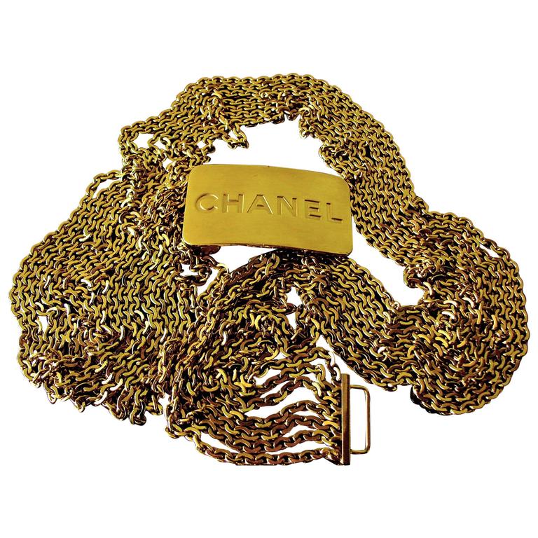 Chanel Gold Multi Chain Belt with Logo Bar, 1996 For Sale at 1stdibs