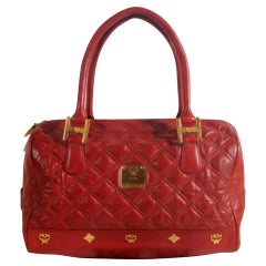 Vintage Mcm Quilted Boston 869503 Red Leather Shoulder Bag